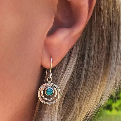 Bohemian Saturn Earrings Featuring Turquoise Gemstone in Silver and Gold