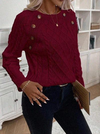 Catharina | Button-Detail Cable Knit Sweater