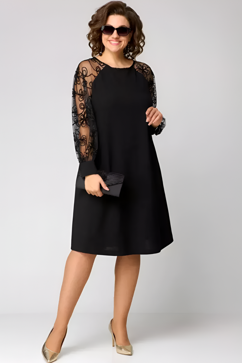 Celeste | Elegant Black Lace-Trimmed Dress