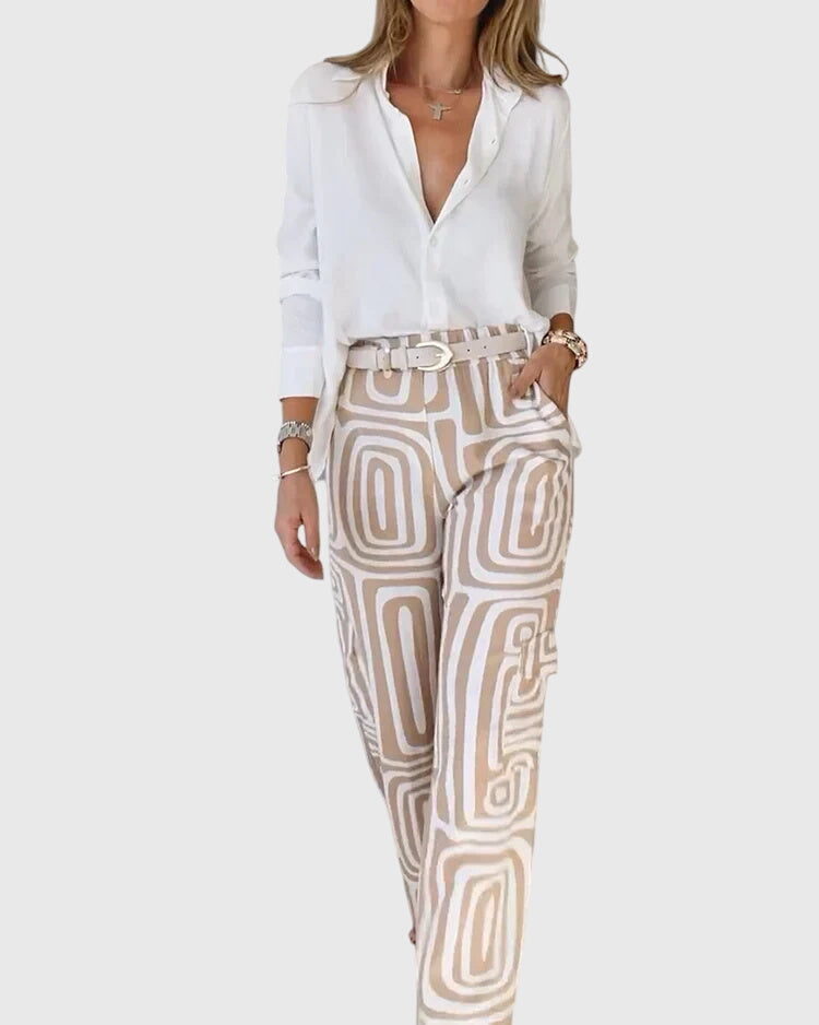 Emilia™ | Chic Pants Set with Complimentary Blouse & Belt