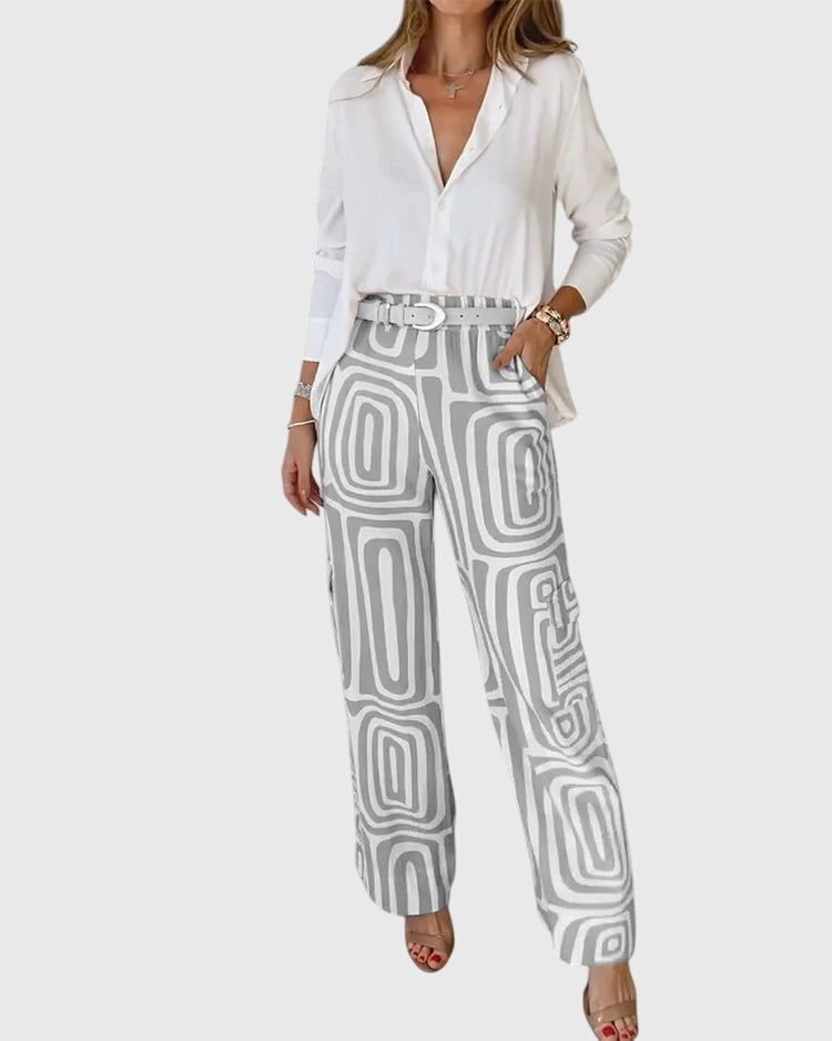 Emilia™ | Chic Pants Set with Complimentary Blouse & Belt