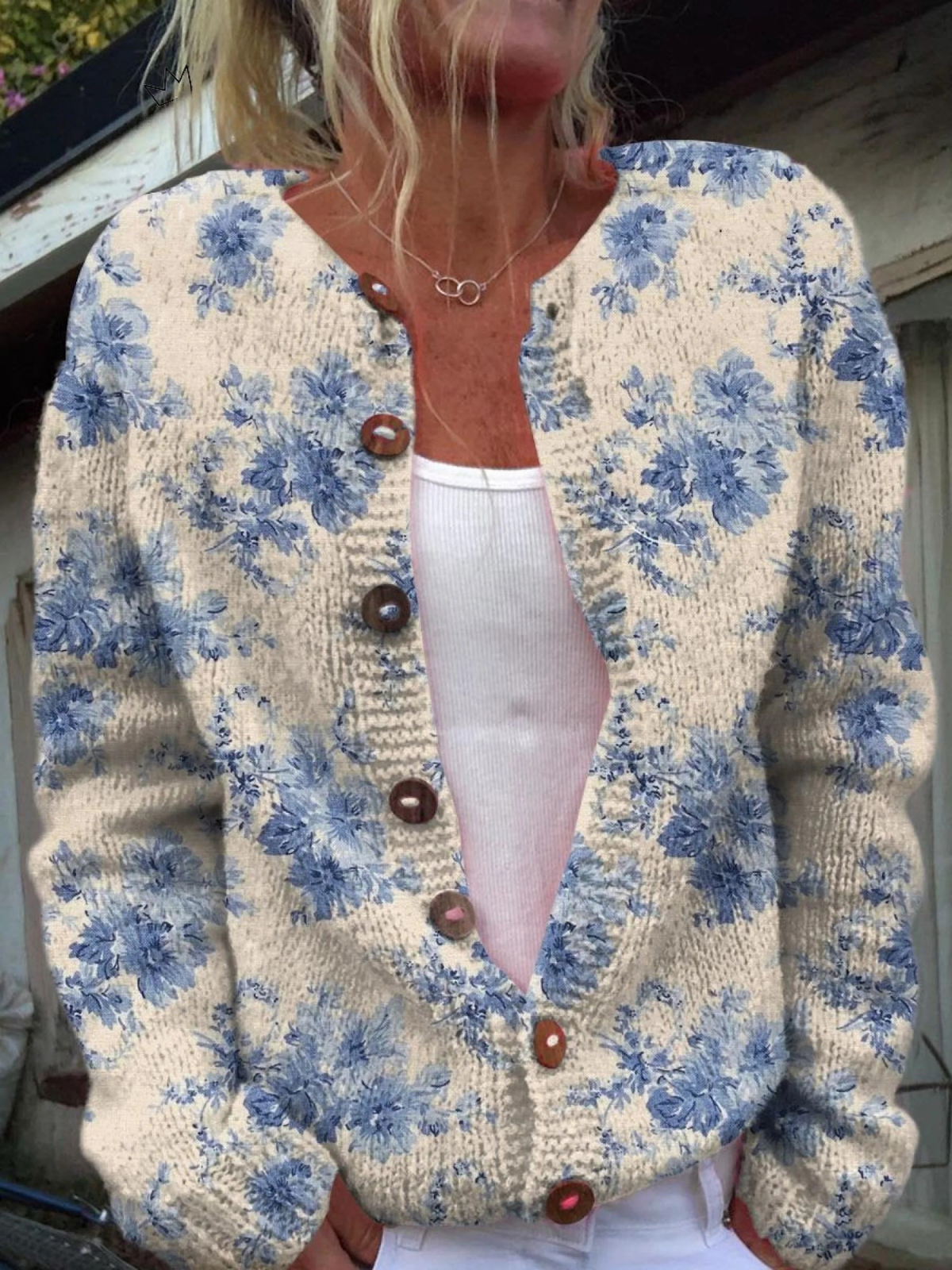 Floral Print Button-Up Cardigan Sweater for Women