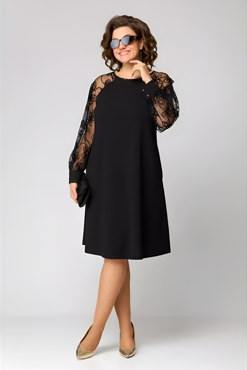 Celeste | Elegant Black Lace-Trimmed Dress