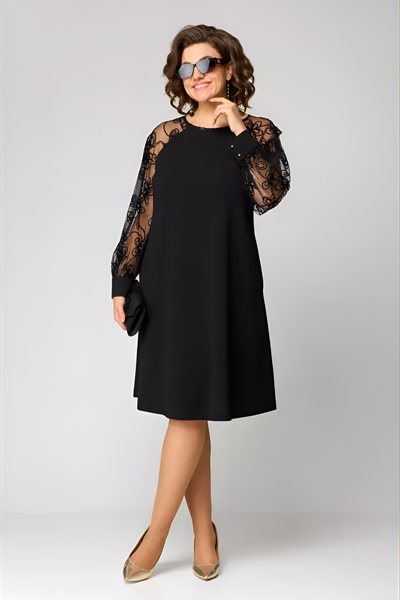 Celeste | Elegant Black Lace-Trimmed Dress