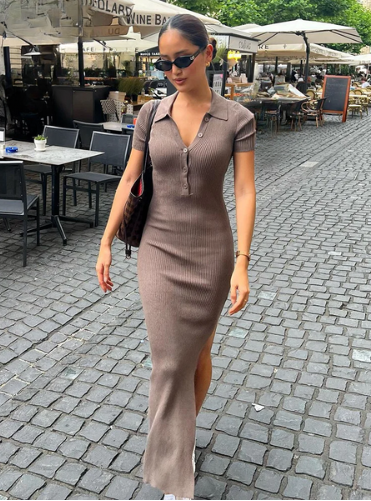 Edith | Ribbed Maxi Dress with Polo Collar