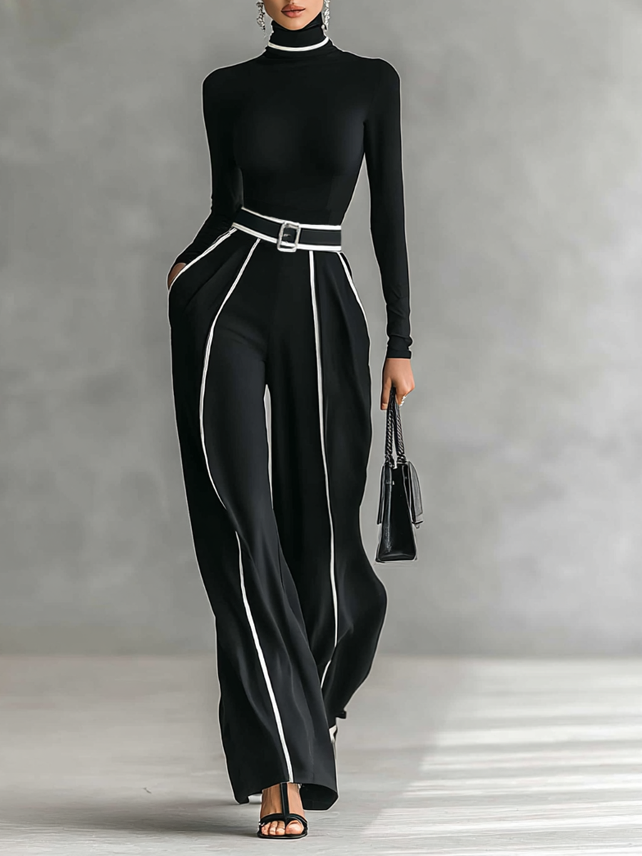 Layla May | Black Belted Jumpsuit with Contrast Details