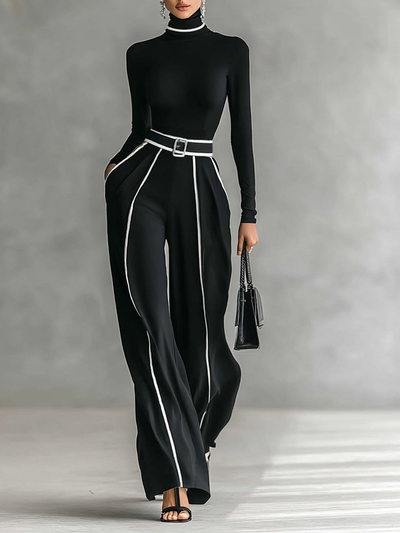 Layla May | Black Belted Jumpsuit with Contrast Details