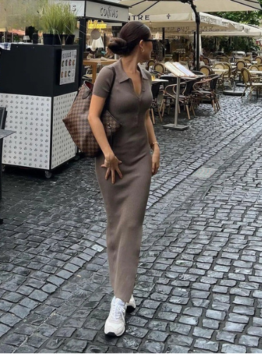 Edith | Ribbed Maxi Dress with Polo Collar