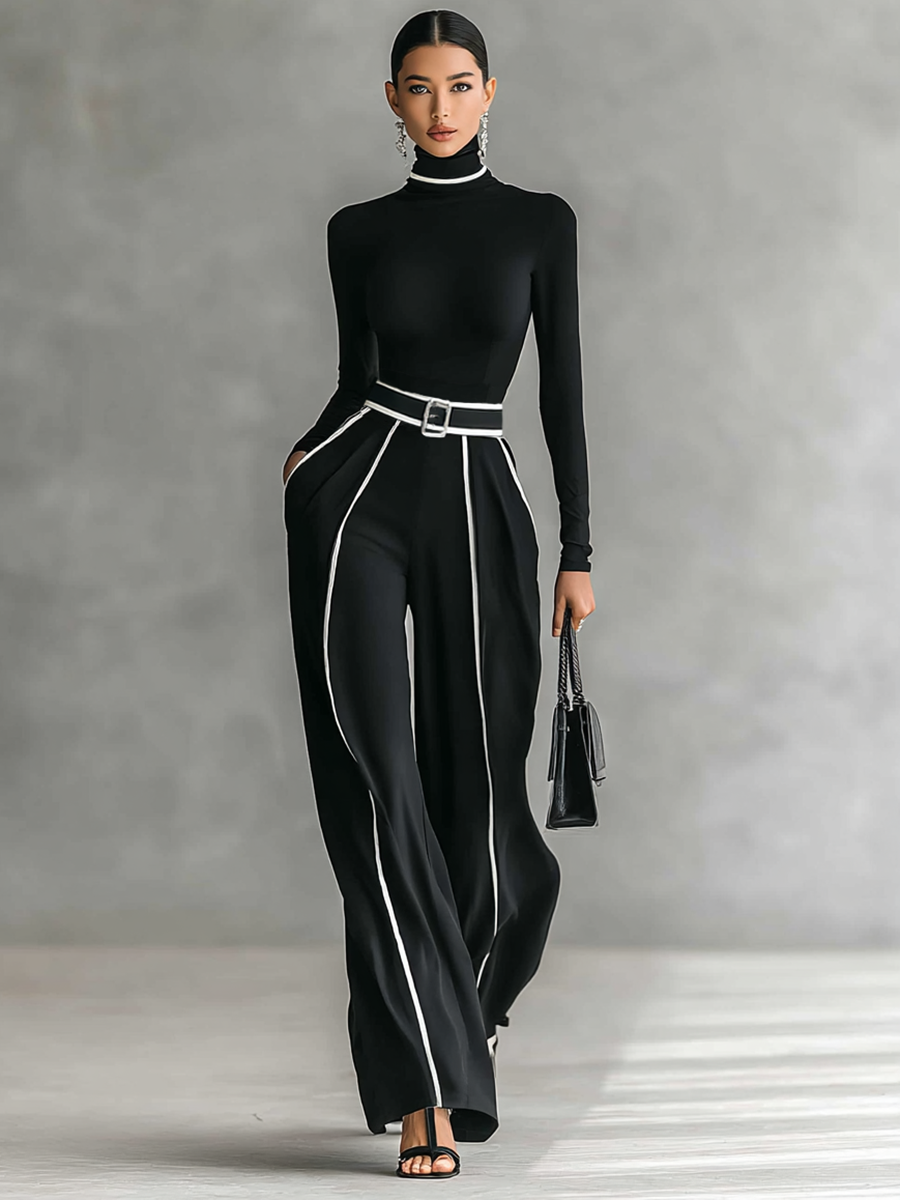 Layla May | Black Belted Jumpsuit with Contrast Details