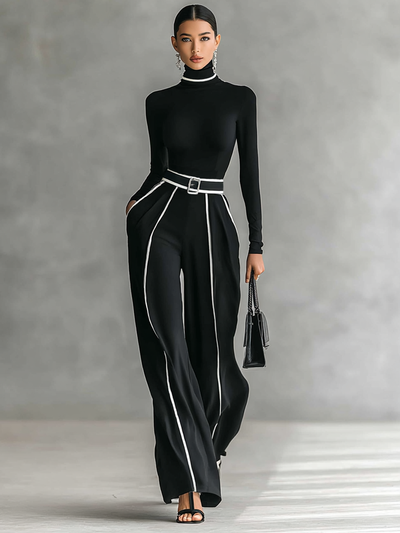 Layla May | Black Belted Jumpsuit with Contrast Details