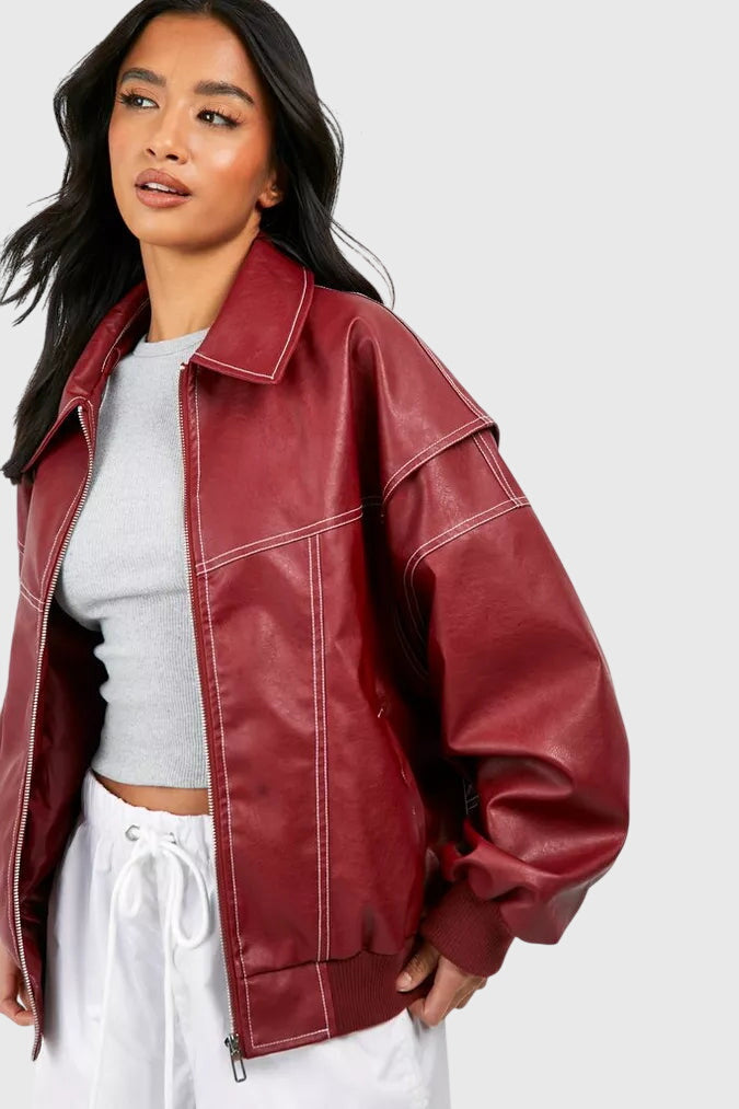 Faye™ - Luxe Oversized Leather Jacket