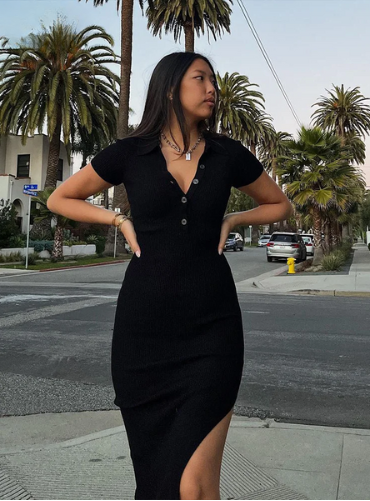 Edith | Ribbed Maxi Dress with Polo Collar