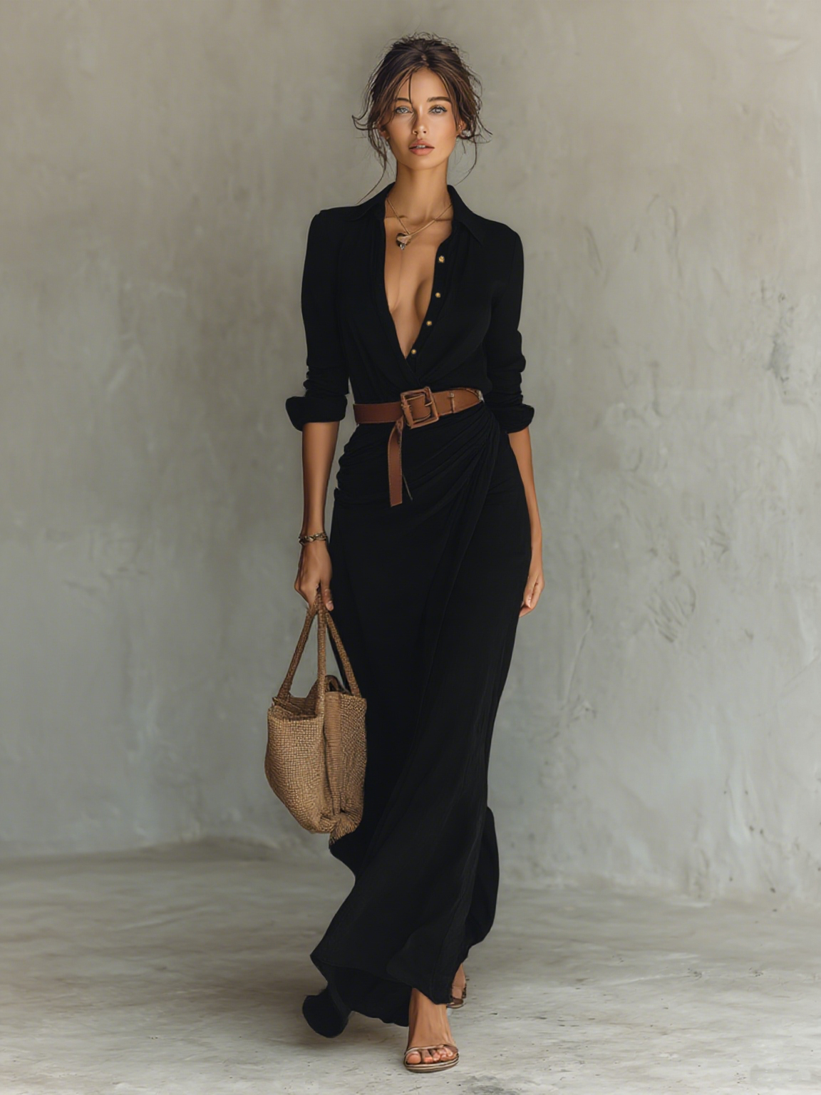 Talia I Tan Maxi Wrap Dress