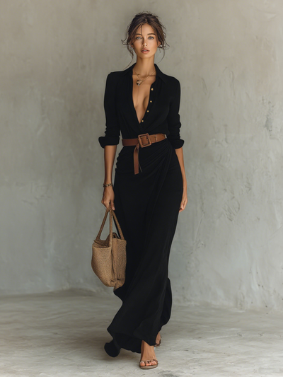 Talia I Tan Maxi Wrap Dress