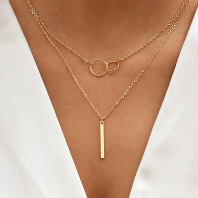 Vintage-Inspired Gold Double Circle Pendant Necklace