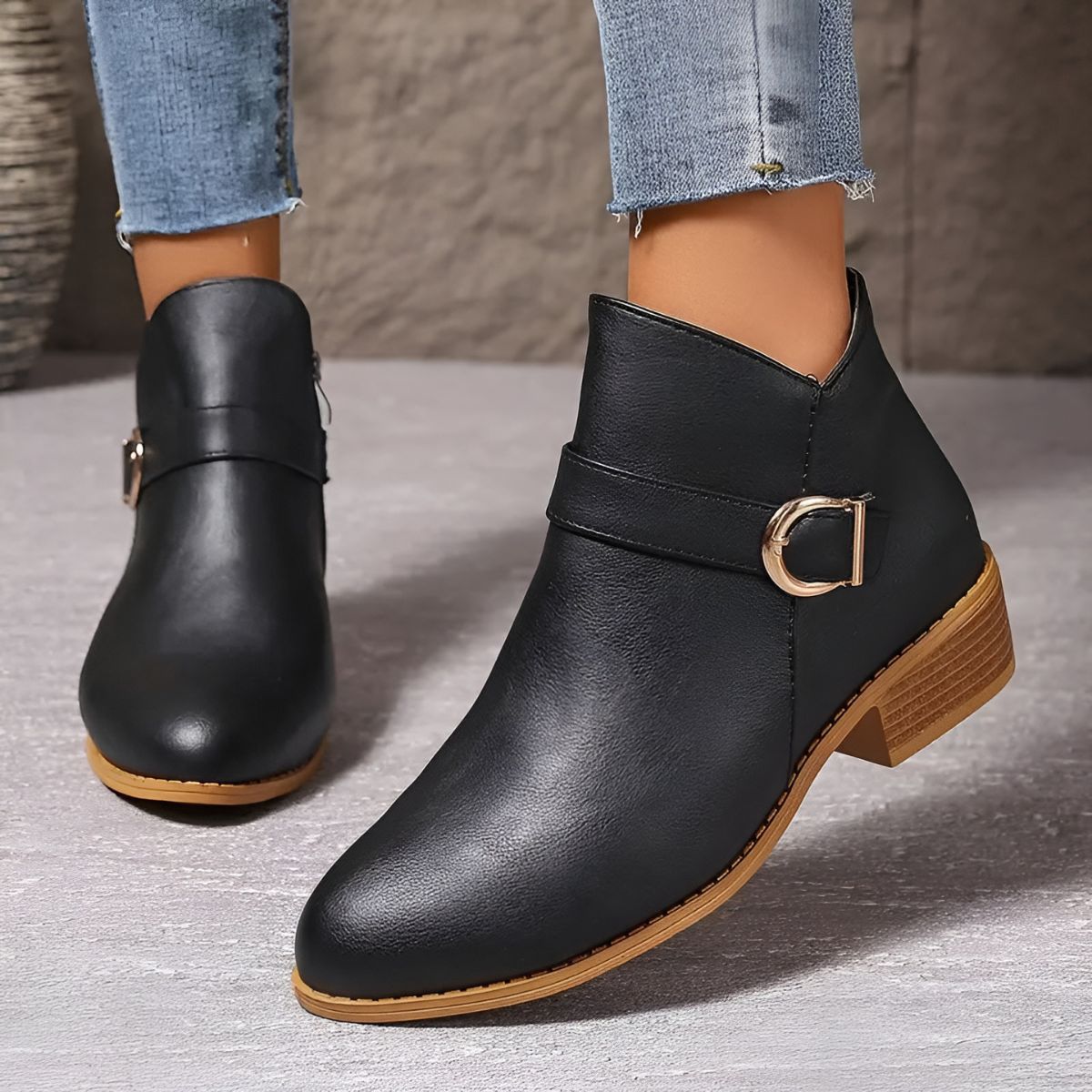 Bethany I Brown Ankle Boots with Buckle Detail