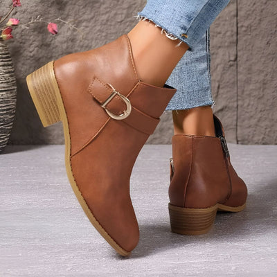 Bethany I Brown Ankle Boots with Buckle Detail