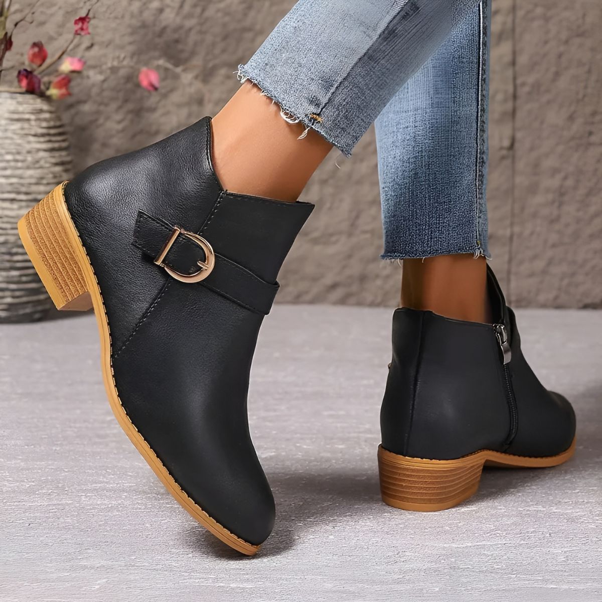 Bethany I Brown Ankle Boots with Buckle Detail