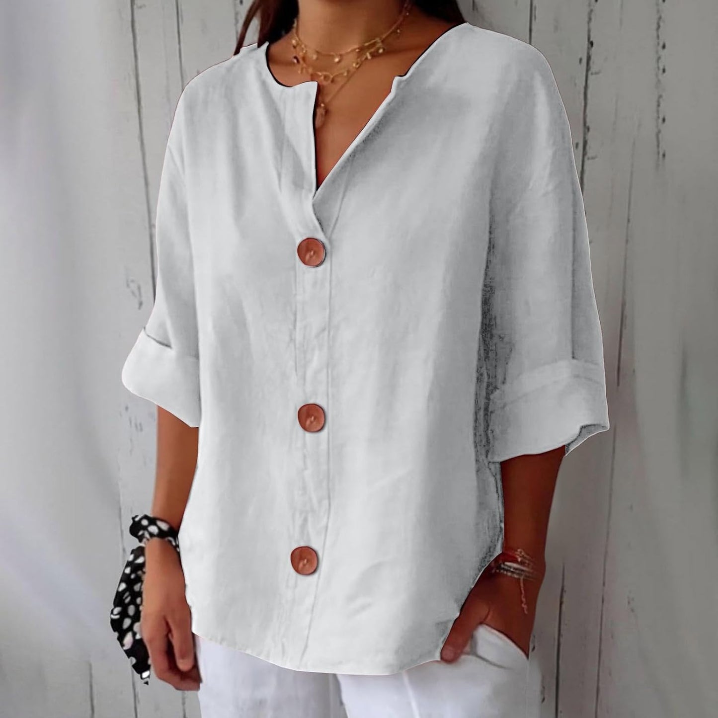 Coastal Charm | Women's White Linen Blouse with Lightweight Fabric | Effortless Style for Summer Elegance 6