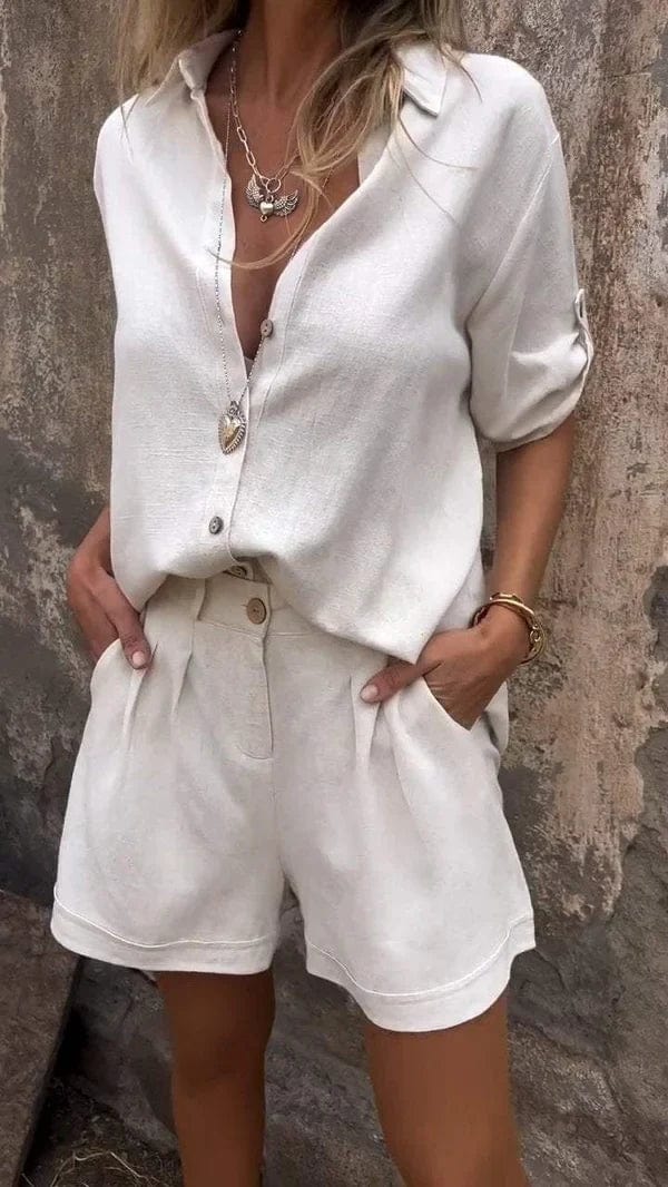 Luxe Breeze Linen Set Summer Outfit Unisex Linen Lightweight Breathable Wrinkle-Free 1