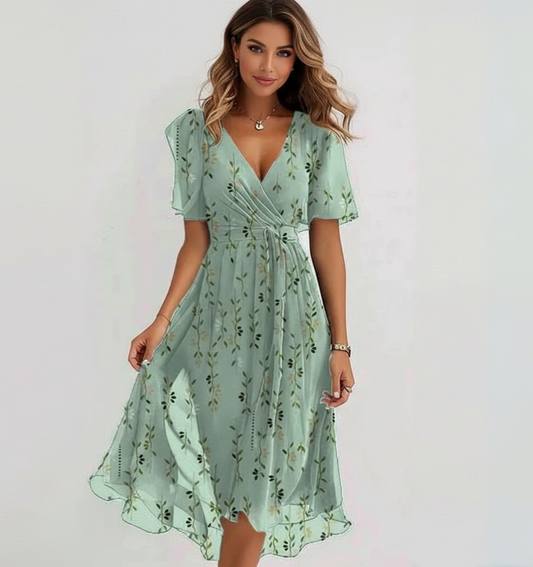 Meadow Grace | Women's Floral Midi Dress with Flutter Sleeves | Lightweight Summer Dress for Effortless Elegance 0