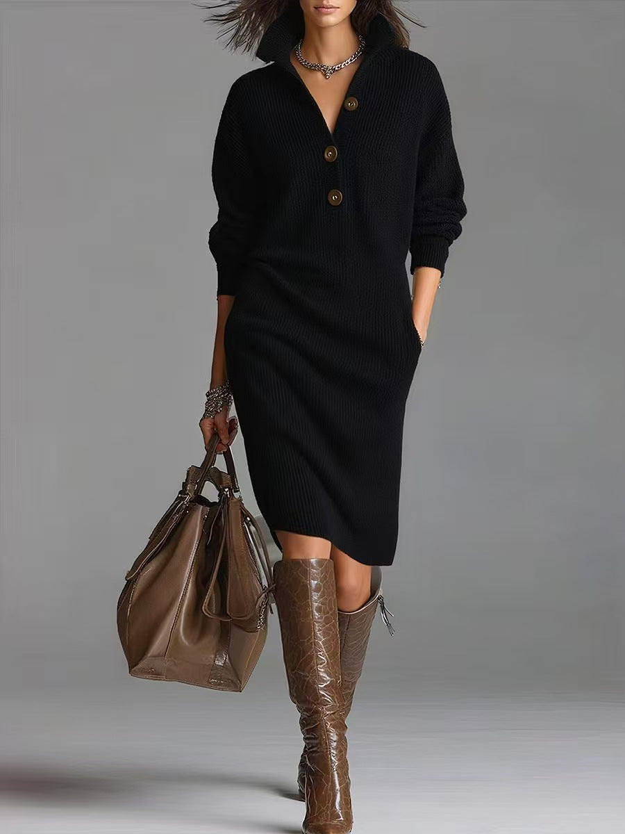 VicDresstoria | Black Knit Midi Dress