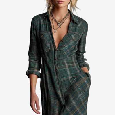 Lily | Boho Plaid Maxi Shirt Dress