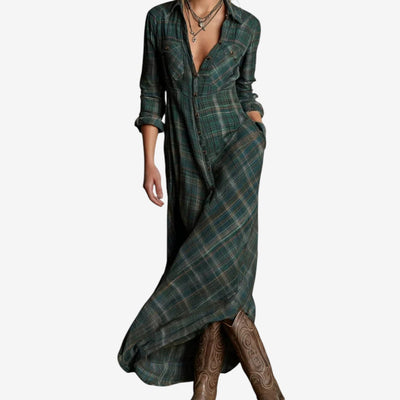 Lily | Boho Plaid Maxi Shirt Dress