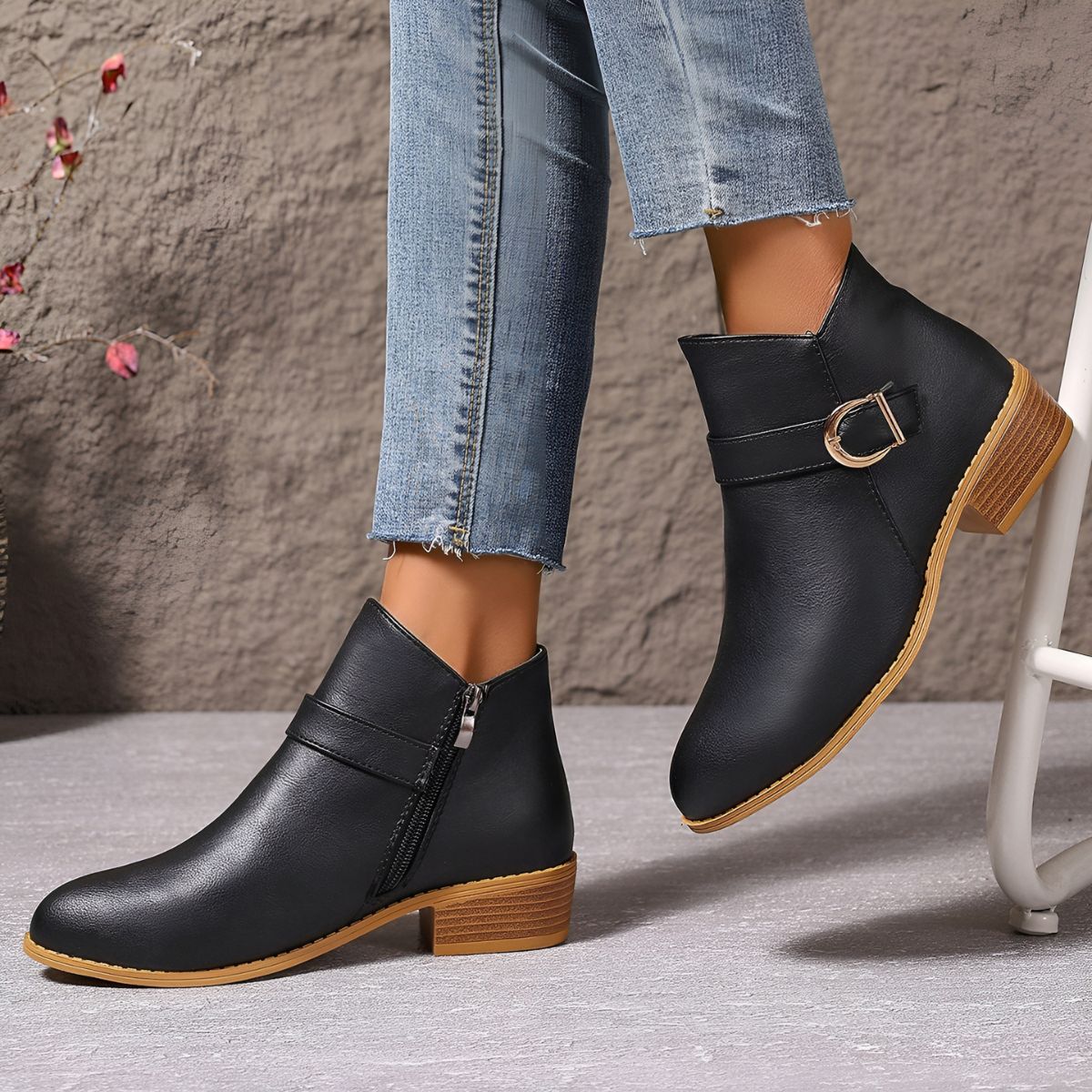 Bethany I Brown Ankle Boots with Buckle Detail