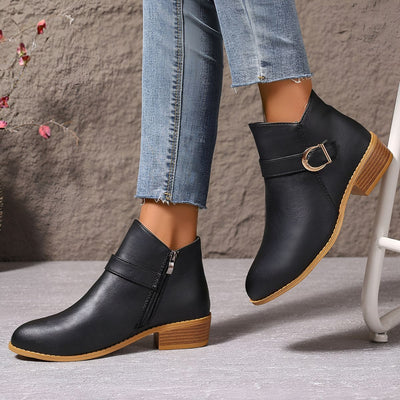 Bethany I Brown Ankle Boots with Buckle Detail