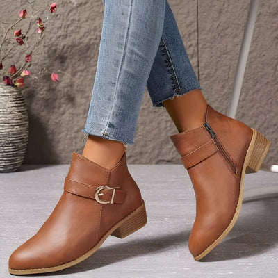 Bethany I Brown Ankle Boots with Buckle Detail