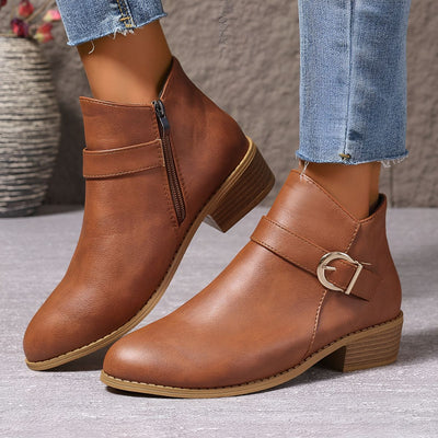 Bethany I Brown Ankle Boots with Buckle Detail