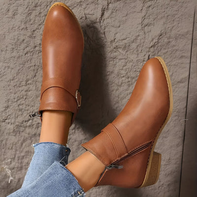 Bethany I Brown Ankle Boots with Buckle Detail