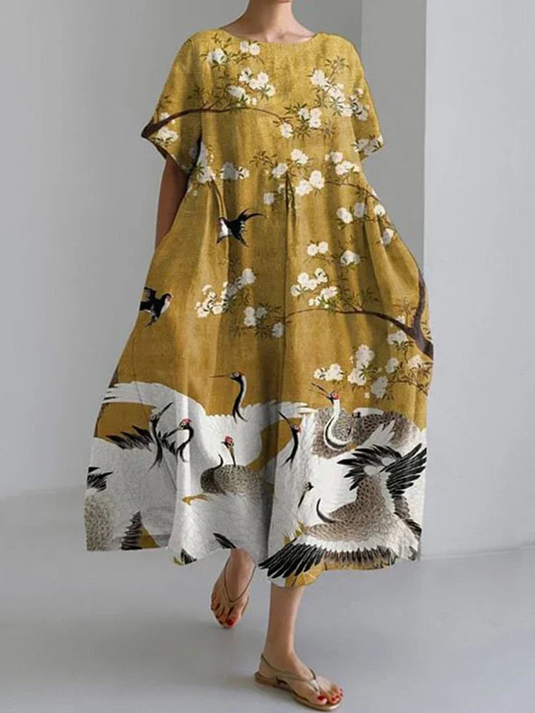 Aiko | Floral Crane Print Dress