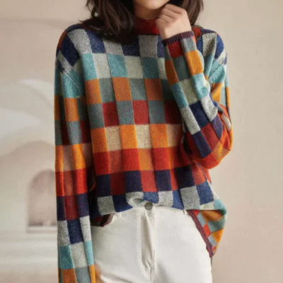 Élise – Cozy Checked Knit Sweater