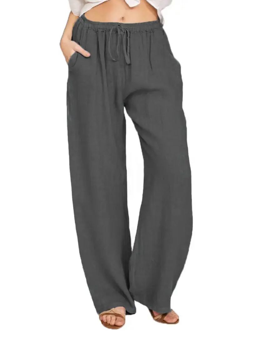 Summer Linen Wide Women's Pants Breathable, Wide-Leg Fit, Elastic Waistband, Side Pockets 8