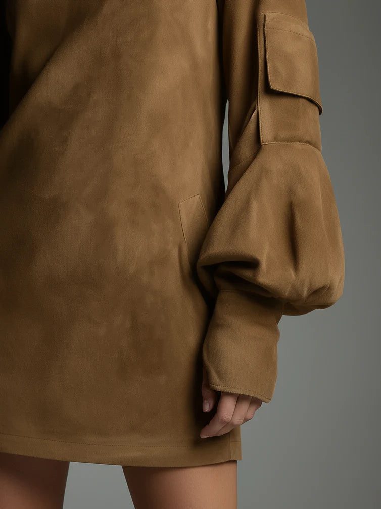 Janet | Camel High-Neck Mini Dress" can be rewritten as "Janet | Camel High-Collar Mini Dress.