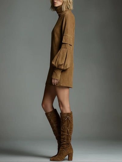Janet | Camel High-Neck Mini Dress" can be rewritten as "Janet | Camel High-Collar Mini Dress.