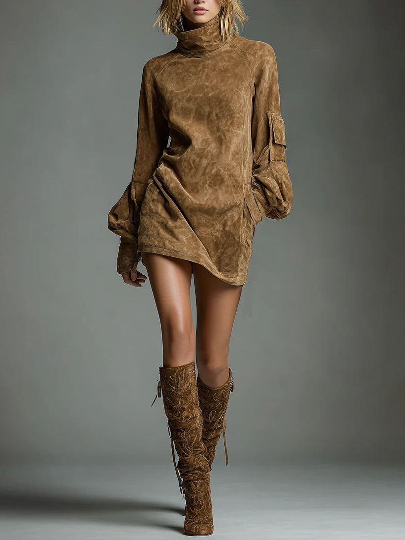 Janet | Camel High-Neck Mini Dress" can be rewritten as "Janet | Camel High-Collar Mini Dress.