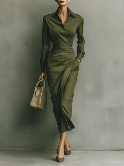 Adele | Olive Midi Dress with Wrap Design