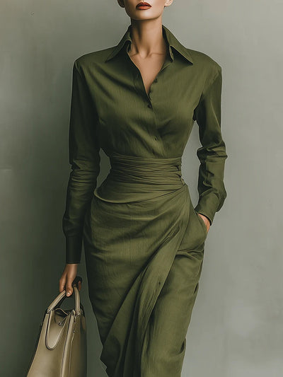 Adele | Olive Midi Dress with Wrap Design
