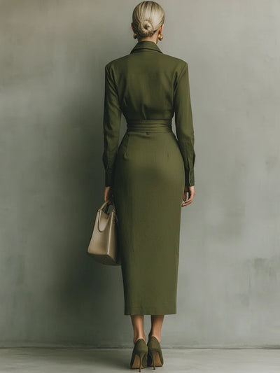 Adele | Olive Midi Dress with Wrap Design