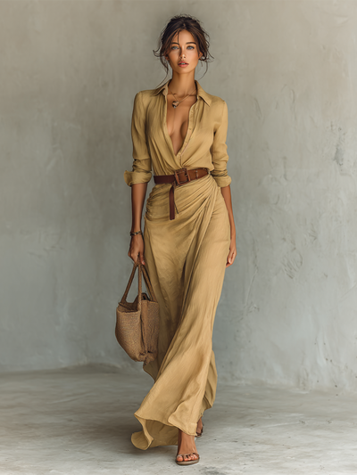 Talia I Tan Maxi Wrap Dress