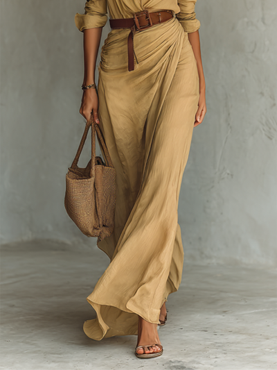 Talia I Tan Maxi Wrap Dress