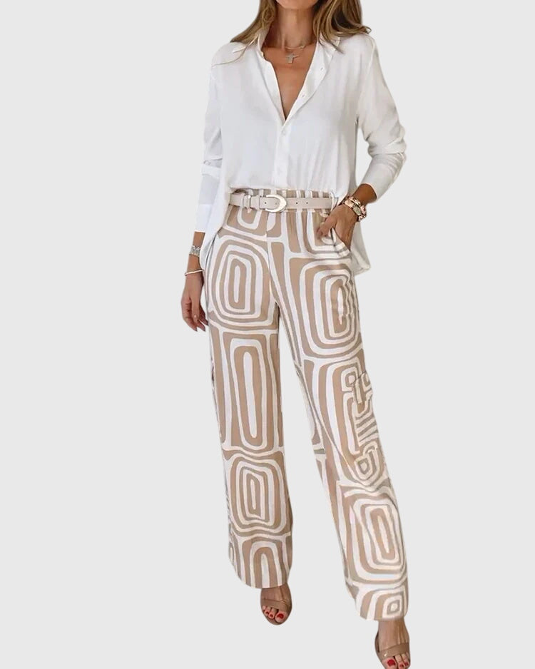 Emilia™ | Chic Pants Set with Complimentary Blouse & Belt