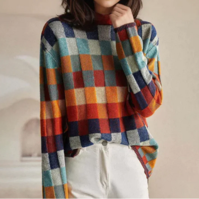 Élise – Cozy Checked Knit Sweater