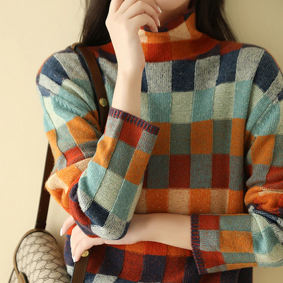 Élise – Cozy Checked Knit Sweater